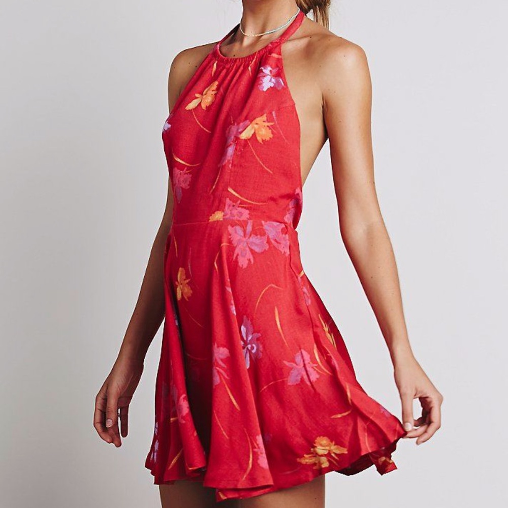 FREE PEOPLE Like A Flirt Backless Halter Floral Dress